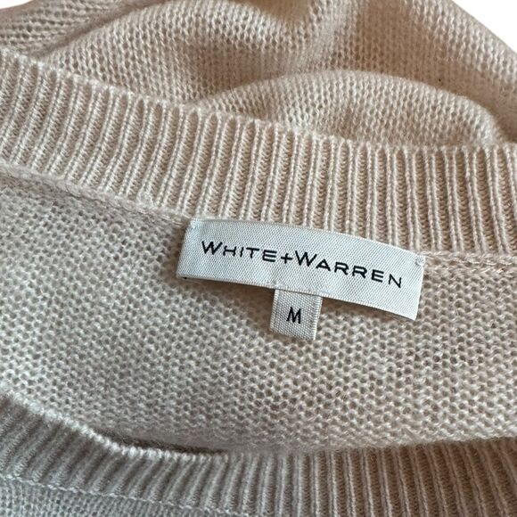 White + Warren cashmere pullover sweater side slits in cream M - Picture 5 of 6